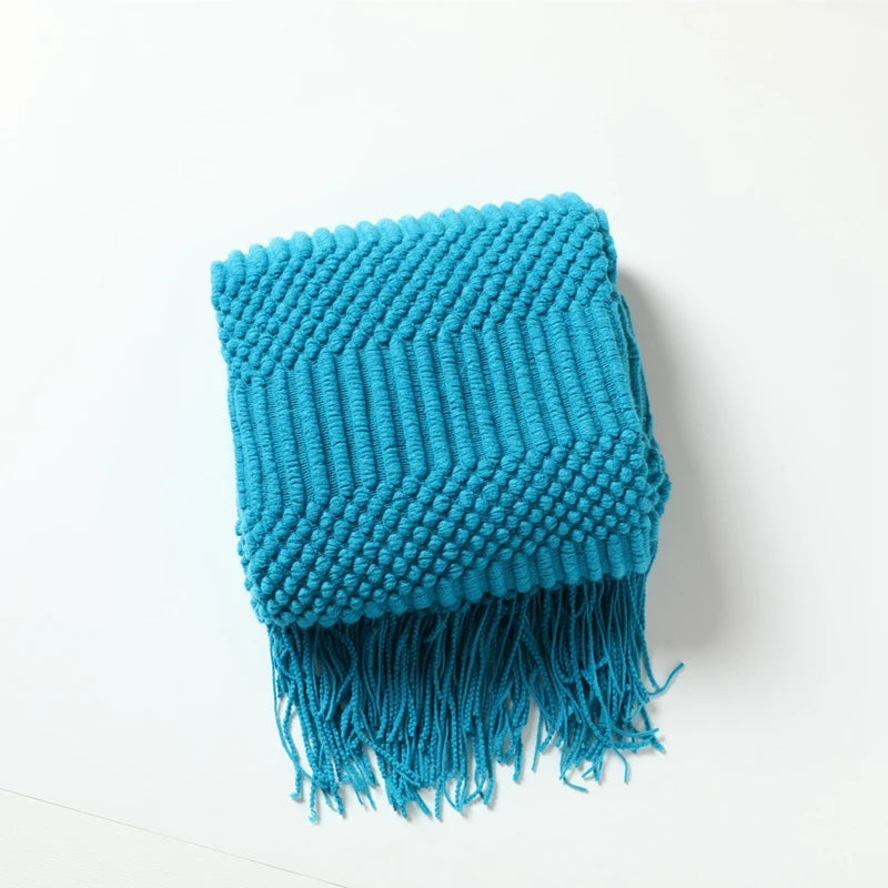 Diamond Knit Tassel Throw Blanket – Textured Throw for Sofa & Bed