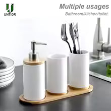 Ceramic Bath Accessory Set – Dispenser Bottles & Cups for Bathroom