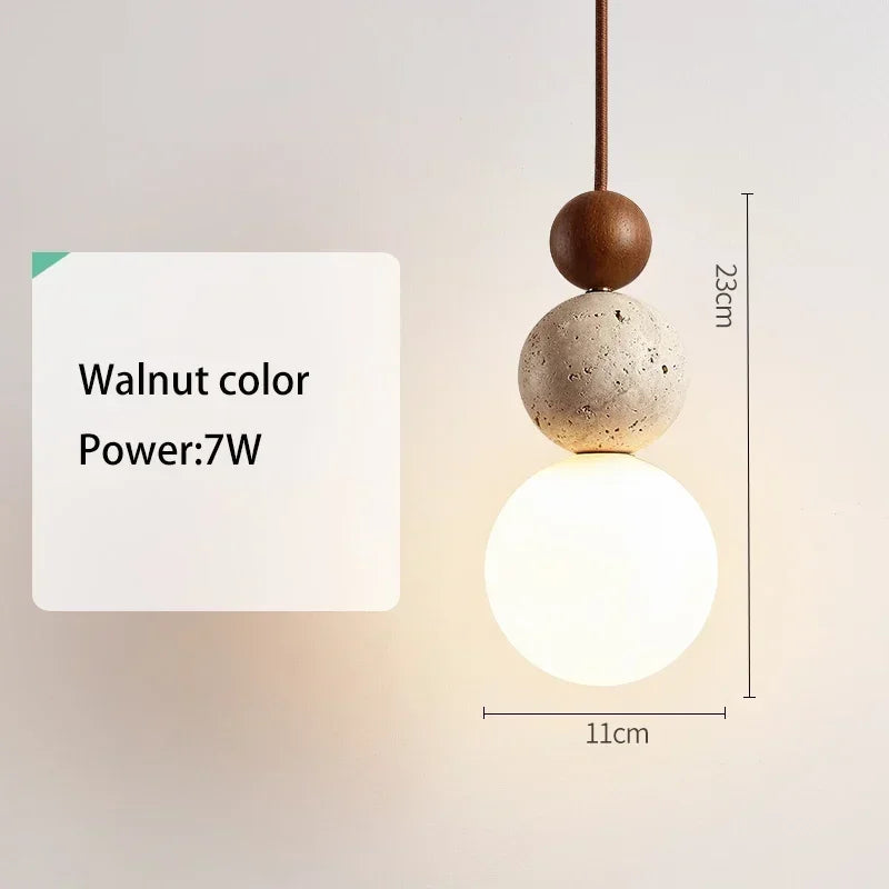 Travertine & Wood Pendant Light – Natural Stone Kitchen Island Light