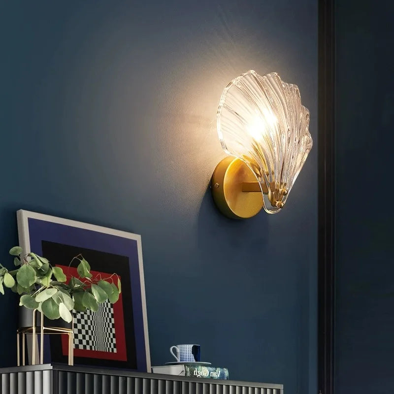 Glass Shell Wall Sconce – Scalloped Bedroom Wall Lamp