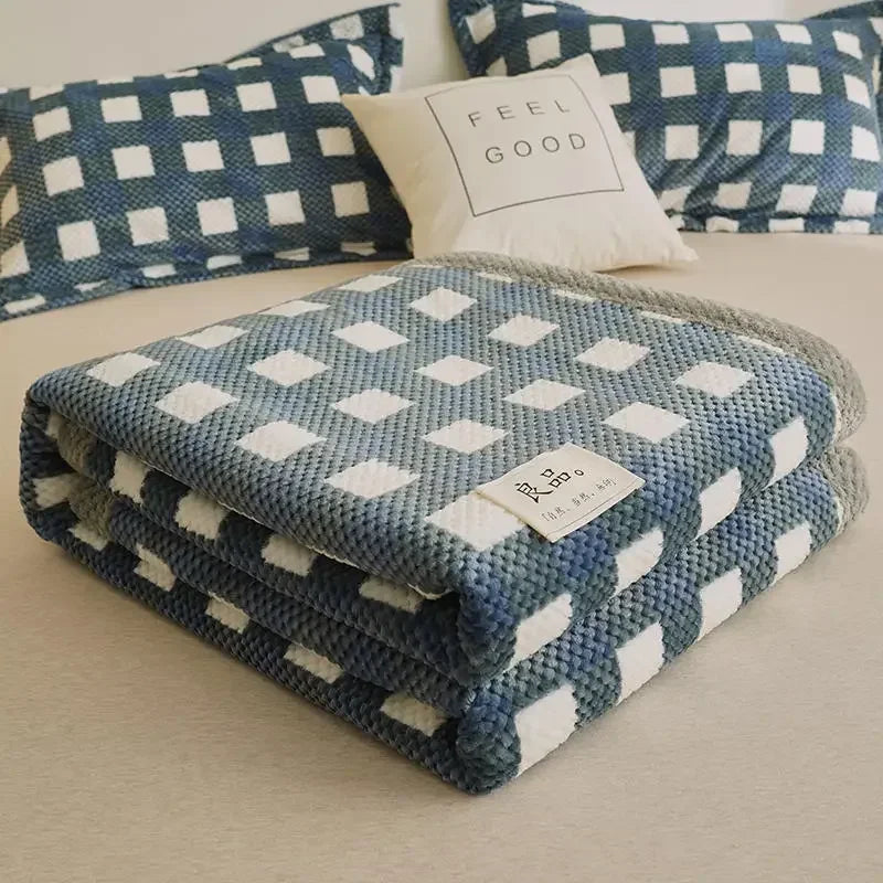 Chunky Chenille Knit Throw Blanket – Soft Checkered Sofa & Bed Throw