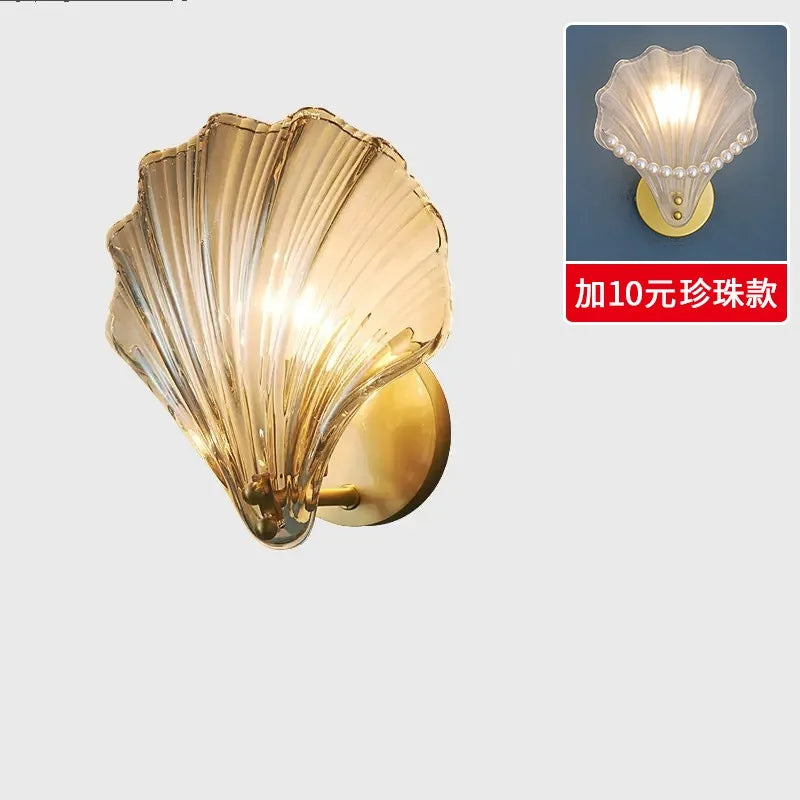 Glass Shell Wall Sconce – Scalloped Bedroom Wall Lamp