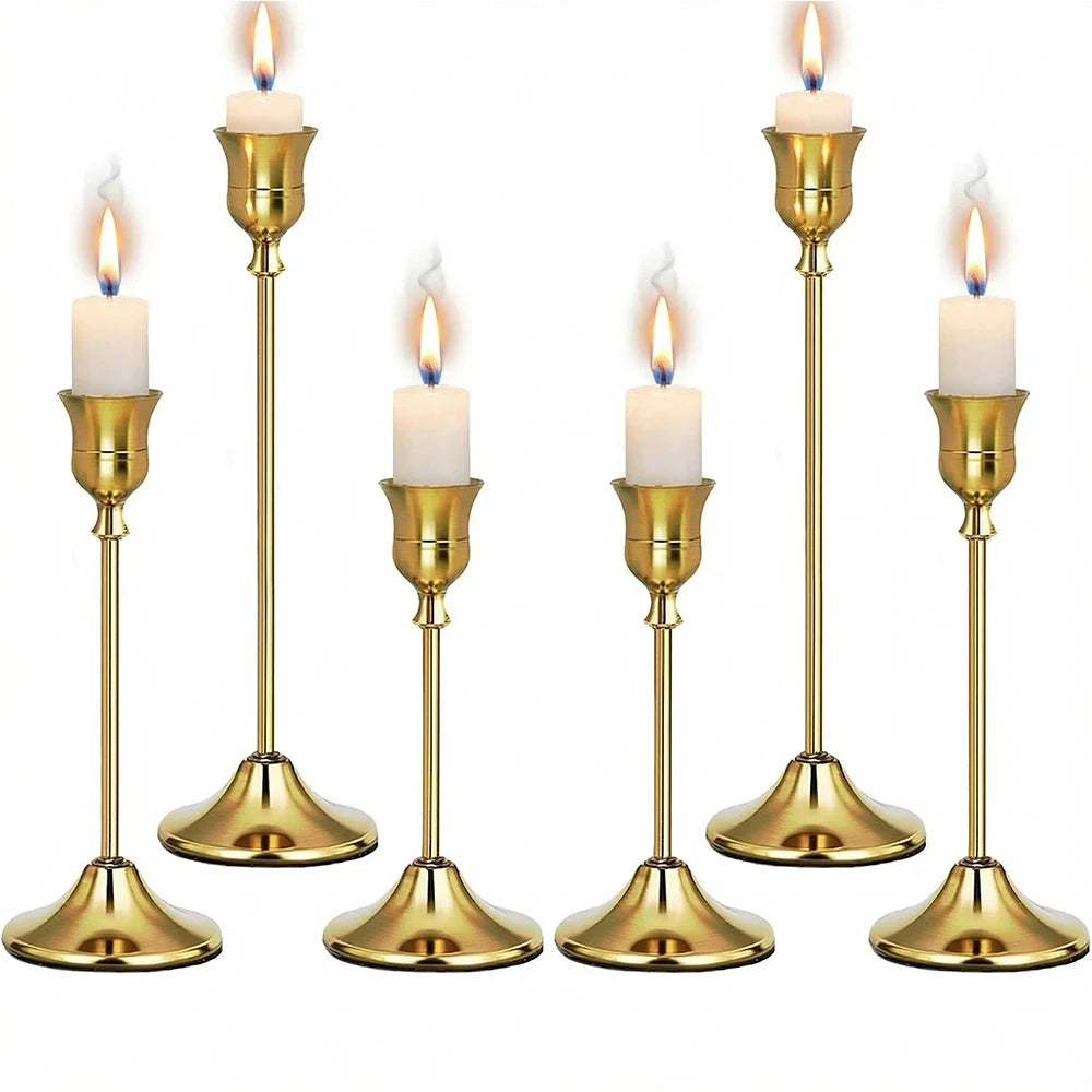 Weighted Gold Taper Candlesticks – Candle Holder Set for Dining Table
