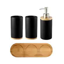 Ceramic Bath Accessory Set – Dispenser Bottles & Cups for Bathroom
