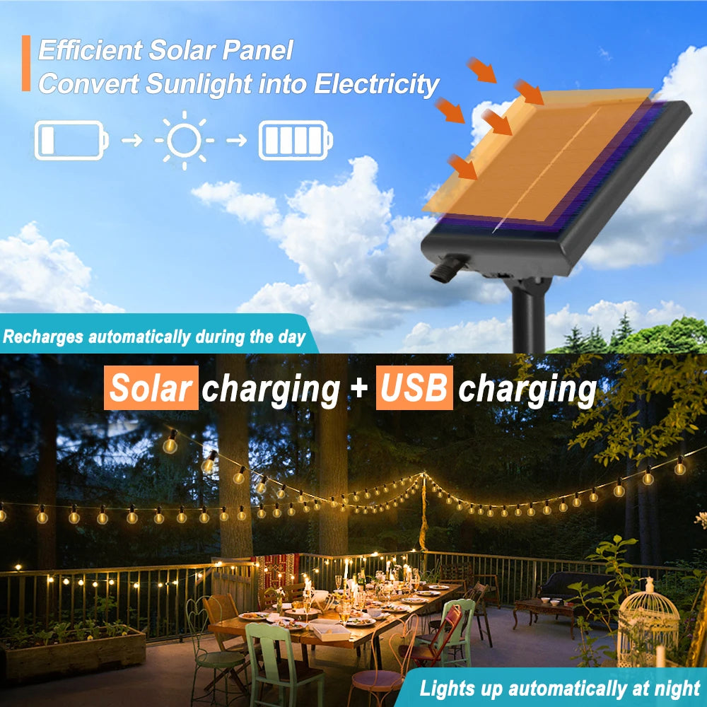 Solar Globe String Lights – Outdoor Patio & Garden Bulb Lights