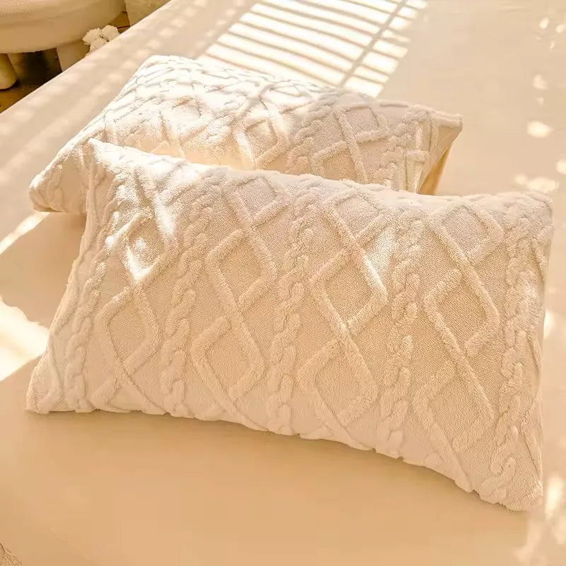 Velvet Lumbar Pillow Cover – Soft Beige Cushion Cover for Sofa & Bed