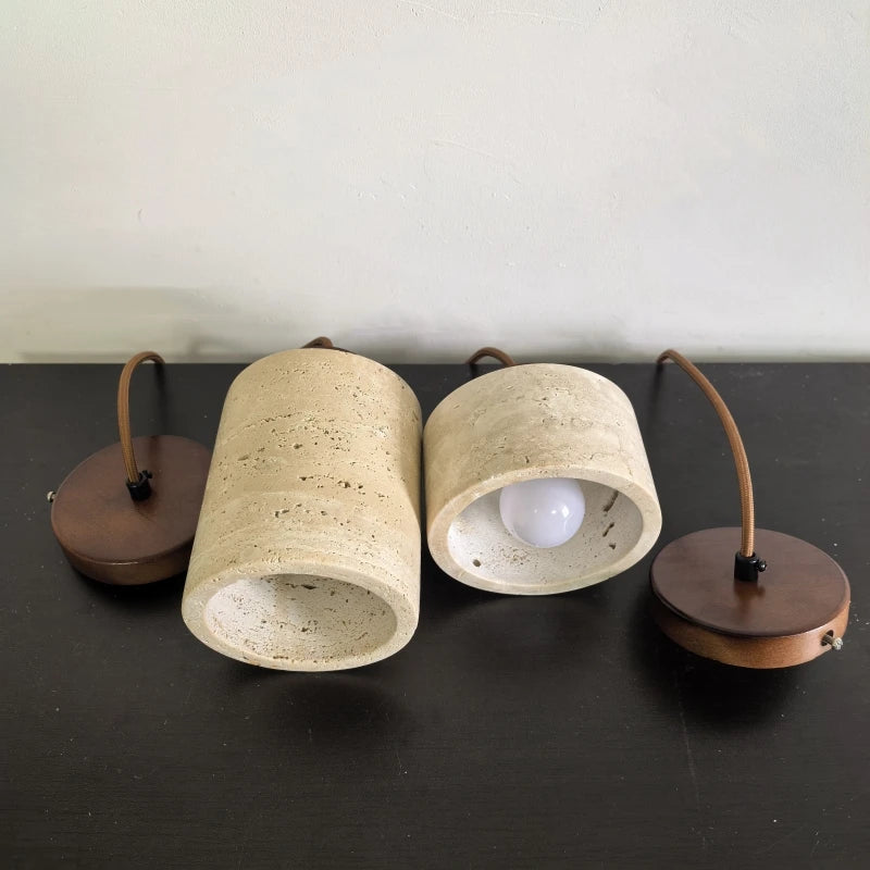 Travertine Stone Mini Pendant Light – Walnut & Stone Hanging Light
