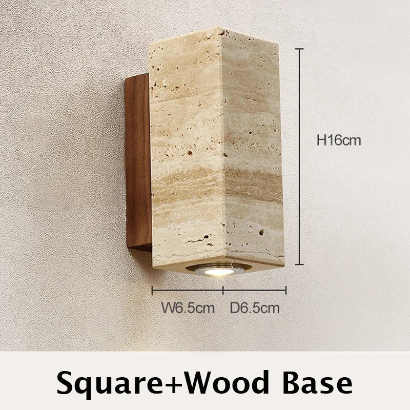 Stone & Walnut Wall Light – Wall Sconce for Bedroom & Hallway