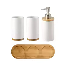 Ceramic Bath Accessory Set – Dispenser Bottles & Cups for Bathroom