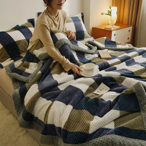Chunky Chenille Knit Throw Blanket – Soft Checkered Sofa & Bed Throw