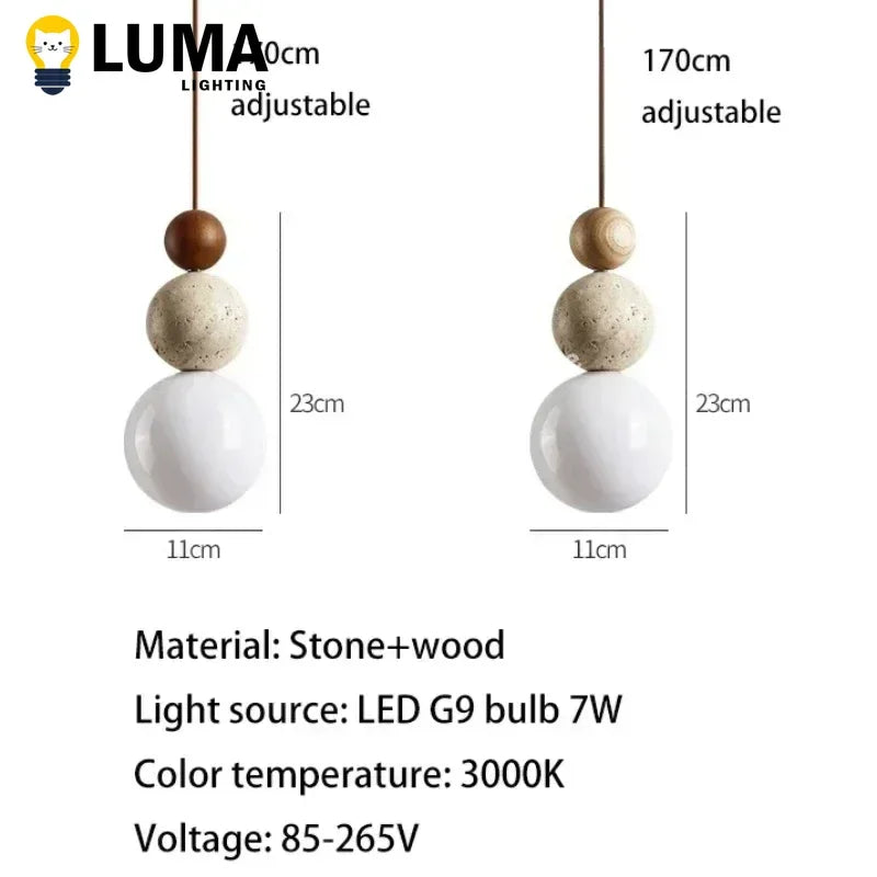 Travertine & Wood Pendant Light – Natural Stone Kitchen Island Light