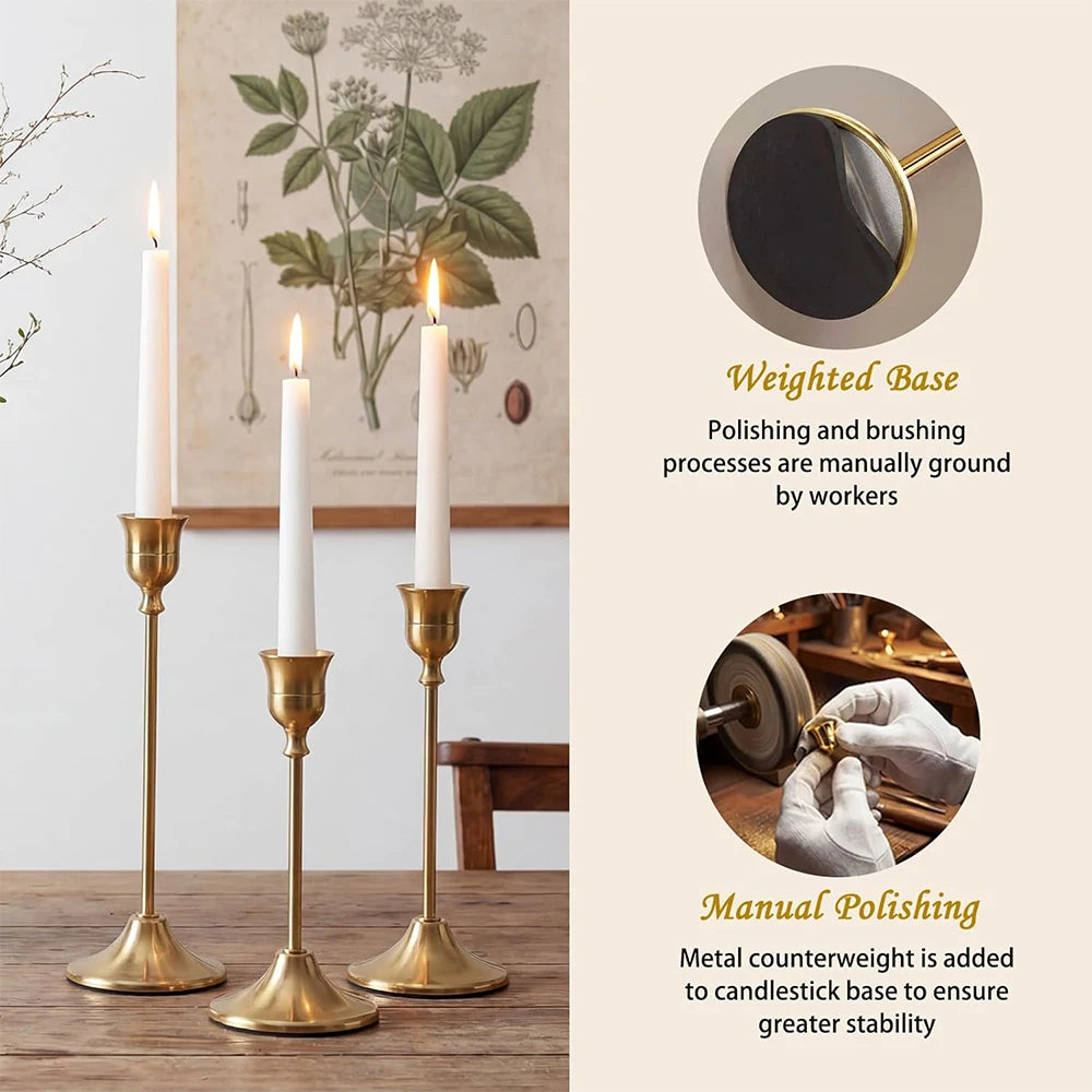 Weighted Gold Taper Candlesticks – Candle Holder Set for Dining Table