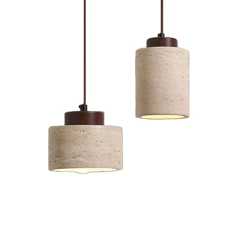 Travertine Stone Mini Pendant Light – Walnut & Stone Hanging Light