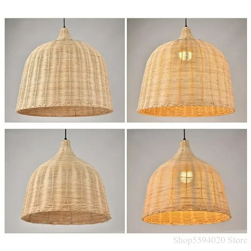 Handwoven Rattan Pendant Light – Boho Wicker Ceiling Light for Dining Room