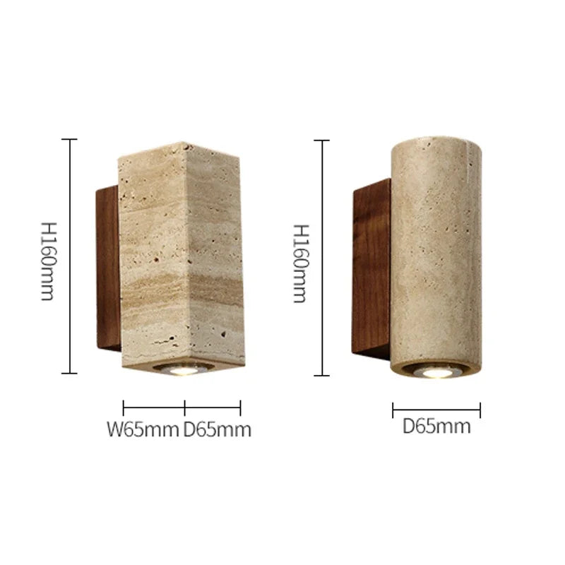 Stone & Walnut Wall Light – Wall Sconce for Bedroom & Hallway
