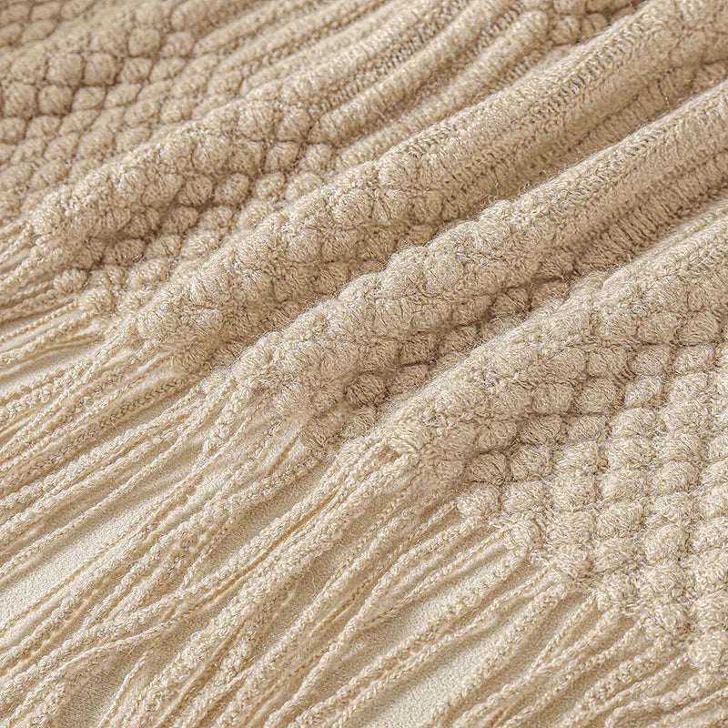 Diamond Knit Tassel Throw Blanket – Textured Throw for Sofa & Bed