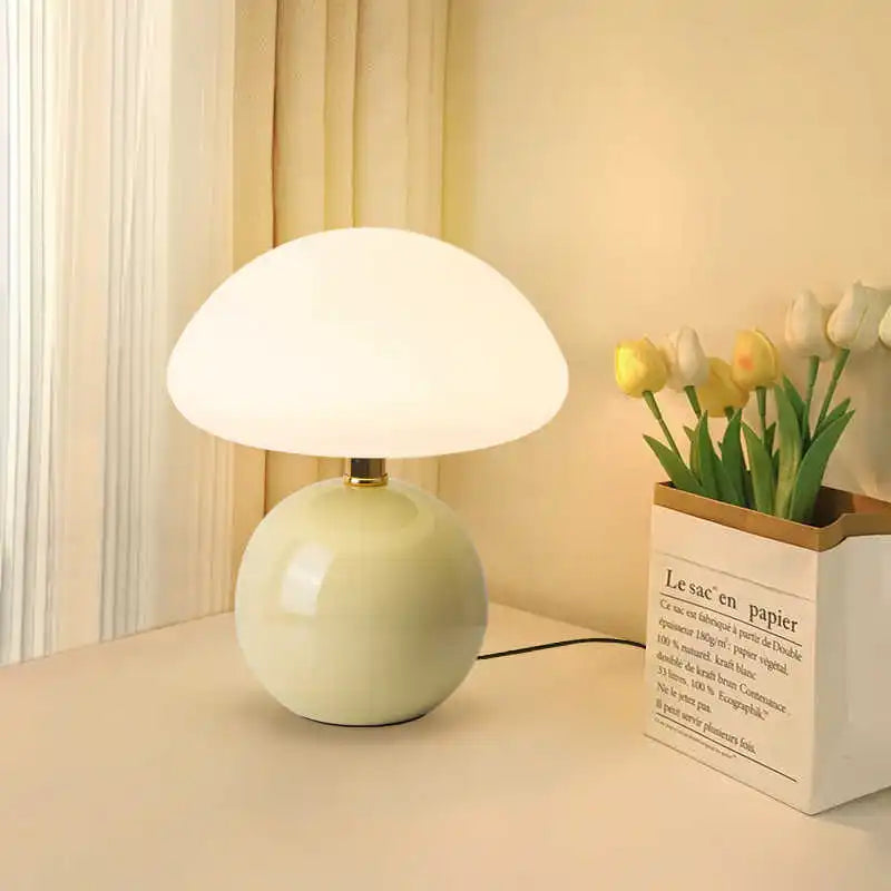 Cream Mushroom Table Lamp – Bedside Lamp for Bedroom & Living Room