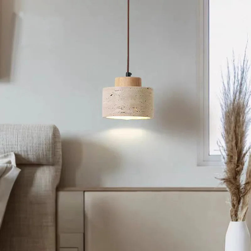Travertine Stone Mini Pendant Light – Walnut & Stone Hanging Light