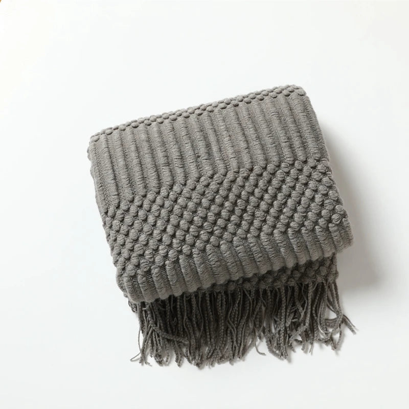 Diamond Knit Tassel Throw Blanket – Textured Throw for Sofa & Bed