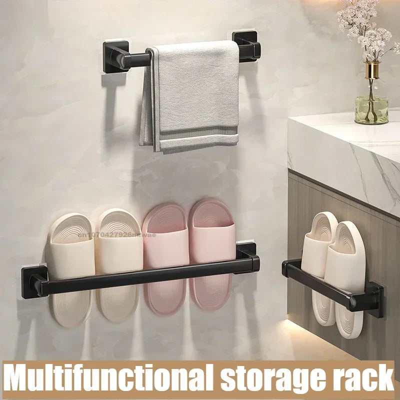 Adhesive Towel Bar – No-Drill Black Bathroom Towel Rack