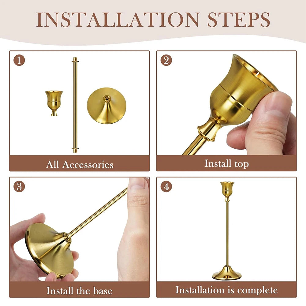 Weighted Gold Taper Candlesticks – Candle Holder Set for Dining Table