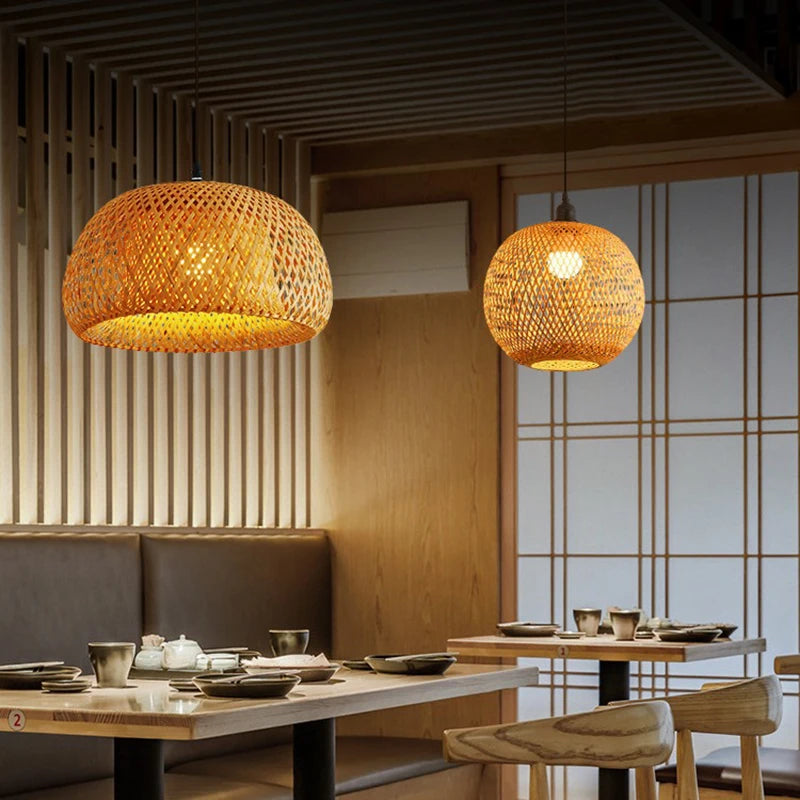 Woven Bamboo Lantern Pendant Light – Handwoven Rattan Ceiling Shade