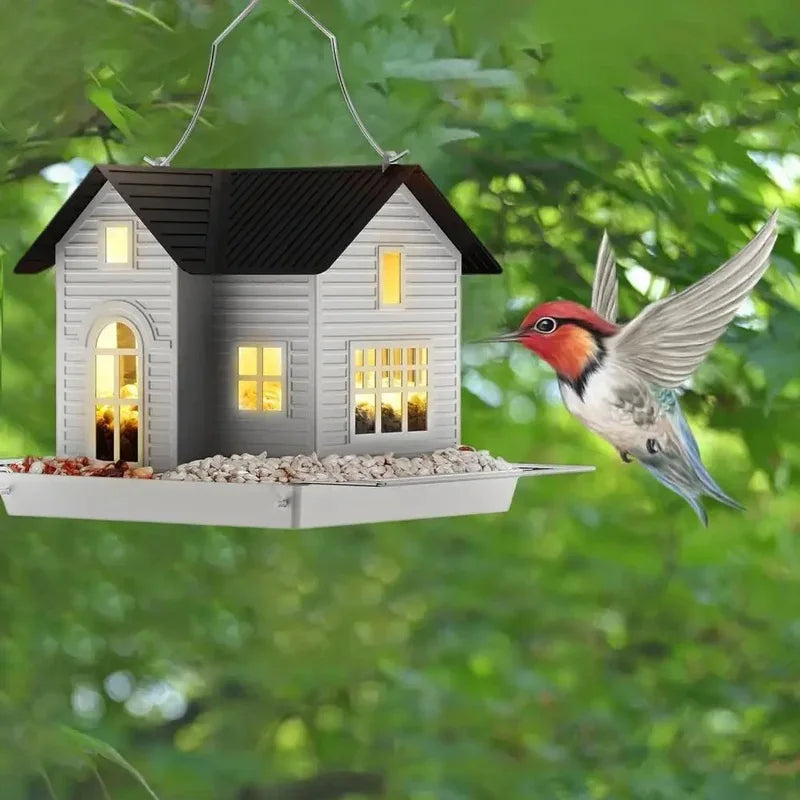 Metal Bird Feeder with Light – Hanging House Feeder