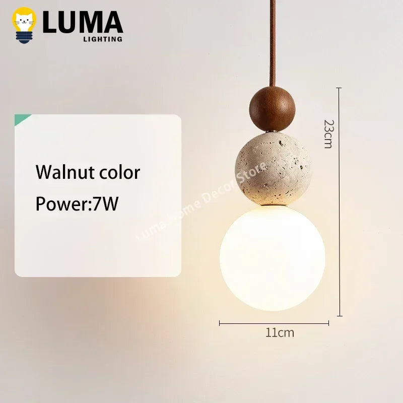 Travertine & Wood Pendant Light – Natural Stone Kitchen Island Light