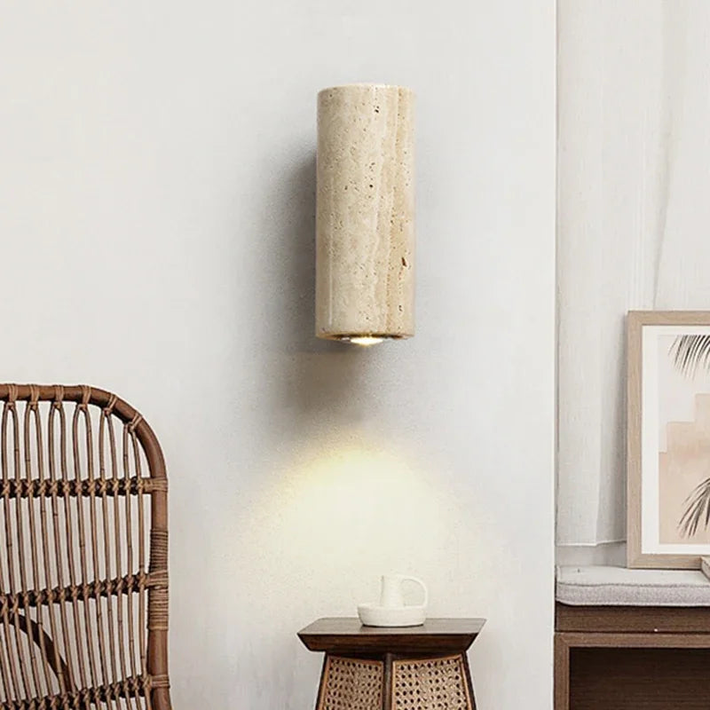 Stone & Walnut Wall Light – Wall Sconce for Bedroom & Hallway