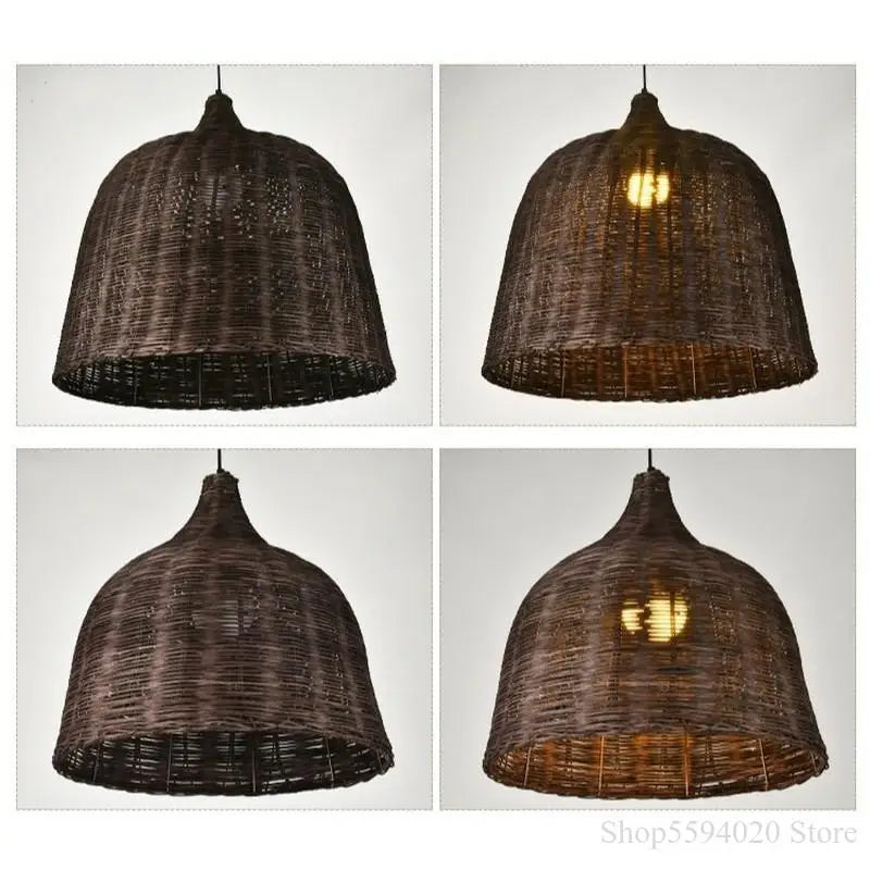 Handwoven Rattan Pendant Light – Boho Wicker Ceiling Light for Dining Room