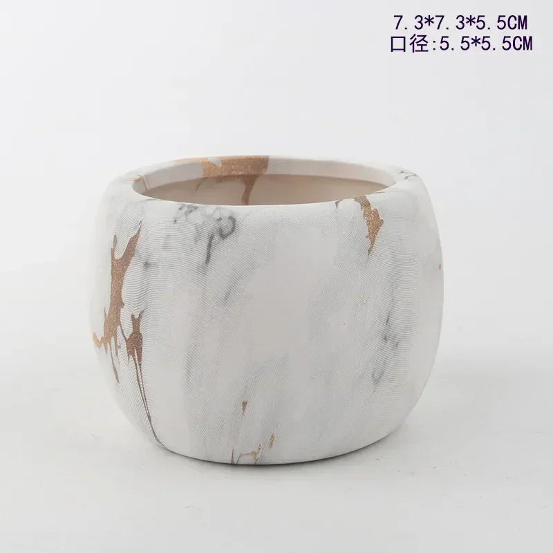 Marbled Ceramic Planter – Round or Rhombus Indoor Plant Pot