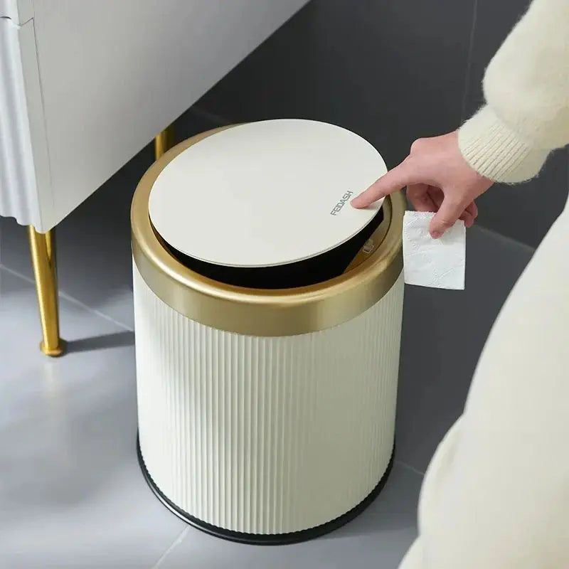 Press-Top Trash Can with Lid – 12L Round Bin