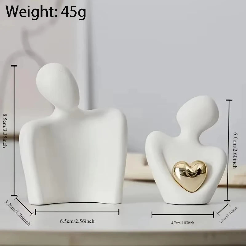 Small Couple Figurine – Embrace Sculpture with Gold Heart