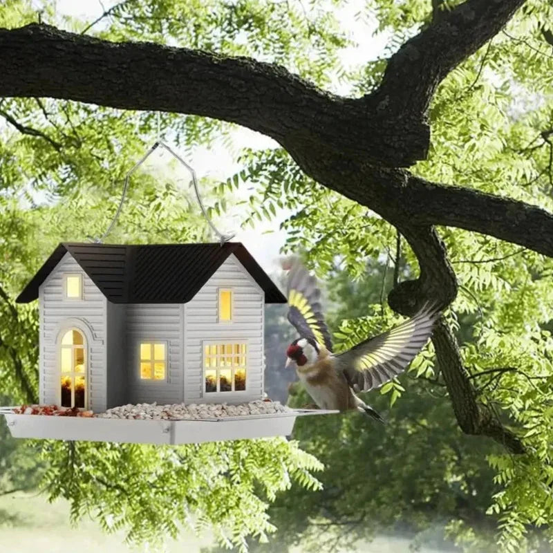 Metal Bird Feeder with Light – Hanging House Feeder