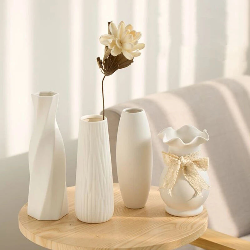 Sculpted White Ceramic Vase – Modern Decorative Vase for Shelf & Table