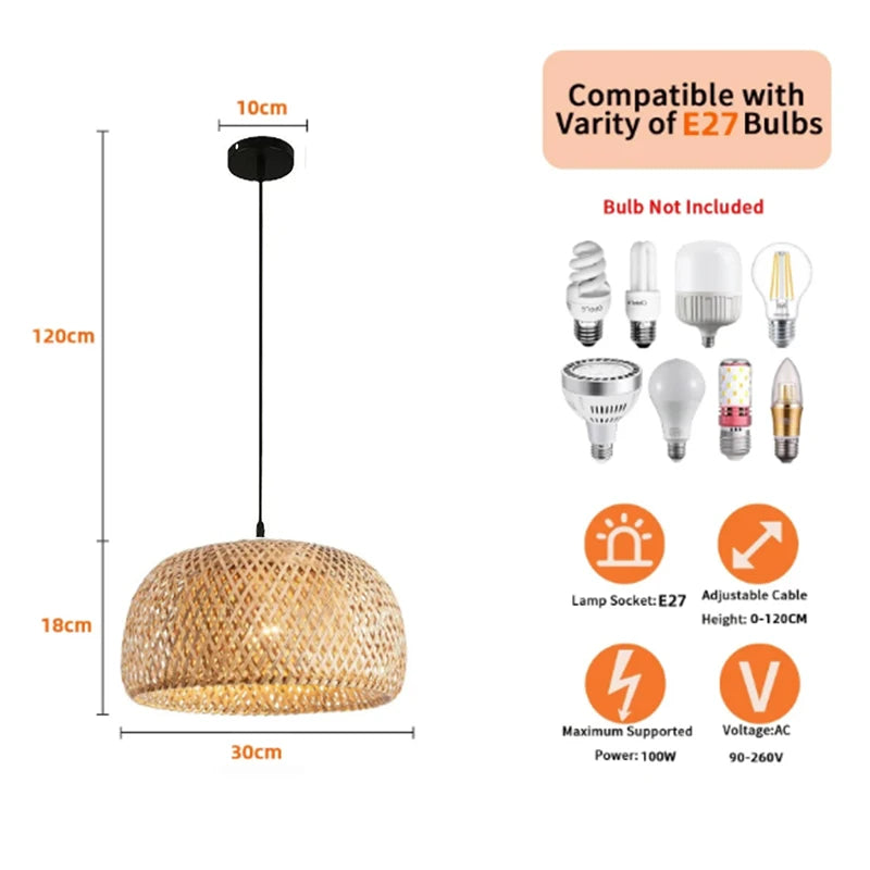 Woven Bamboo Lantern Pendant Light – Handwoven Rattan Ceiling Shade