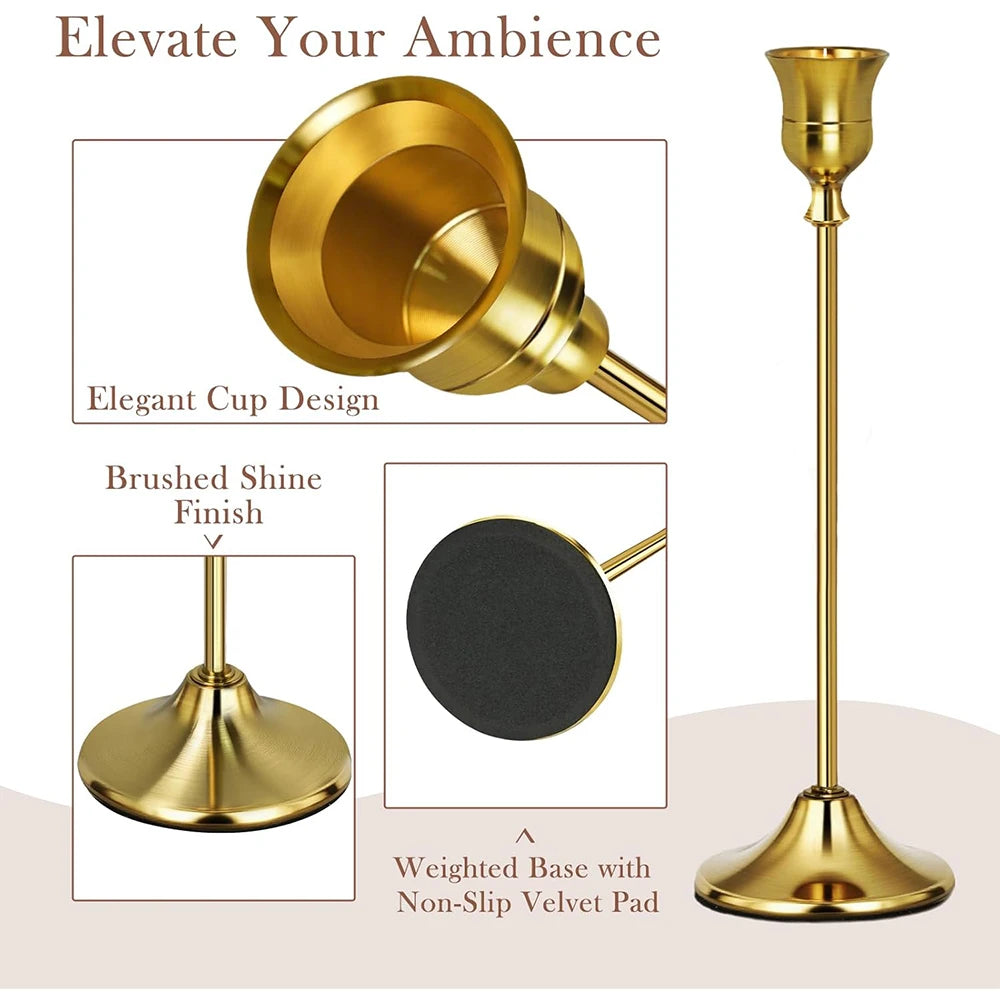 Weighted Gold Taper Candlesticks – Candle Holder Set for Dining Table