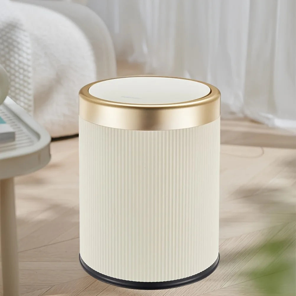 Press-Top Trash Can with Lid – Ribbed Round Bin, 12L or 15L