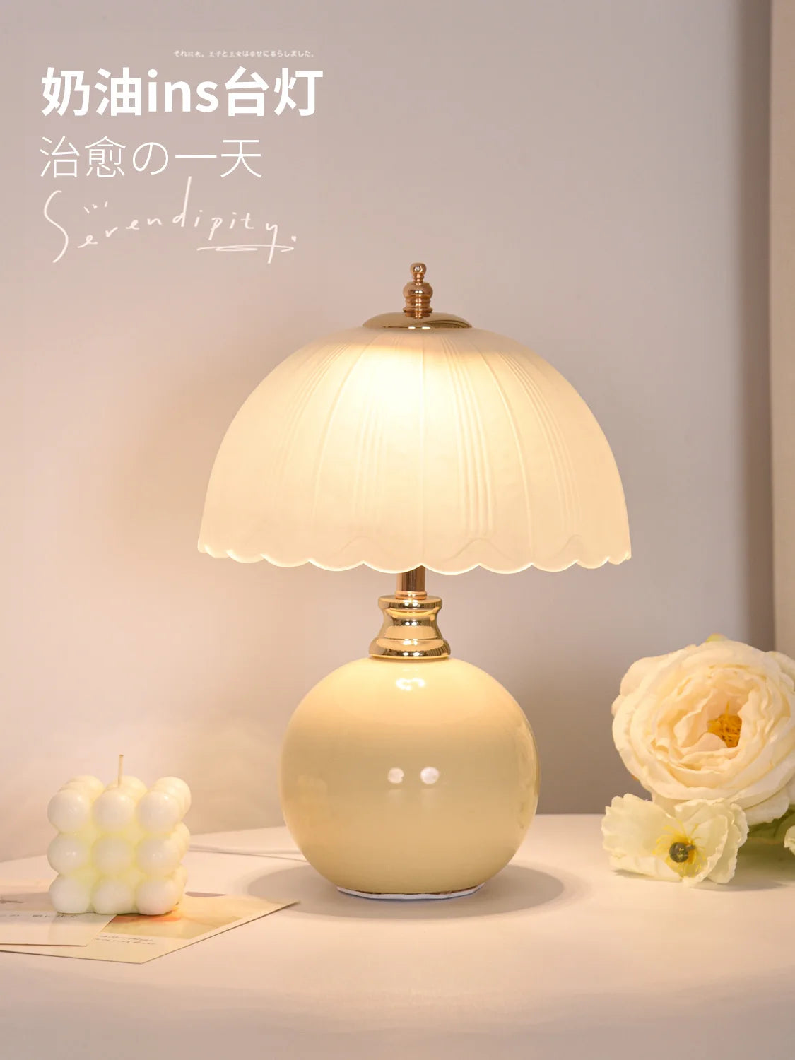 Glass Dome Bedside Lamp – Ceramic Base Nightstand Lamp, USB or Plug
