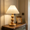 Pleated Shade Wooden Table Lamp – Turned Wood Bedside Lamp in 2 Sizes