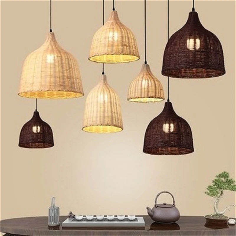 Handwoven Rattan Pendant Light – Boho Wicker Ceiling Light for Dining Room