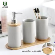 Ceramic Bath Accessory Set – Dispenser Bottles & Cups for Bathroom