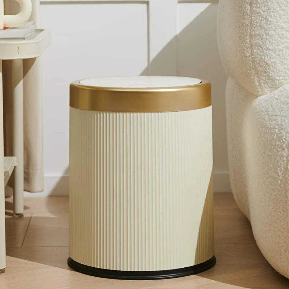 Press-Top Trash Can with Lid – Ribbed Round Bin, 12L or 15L