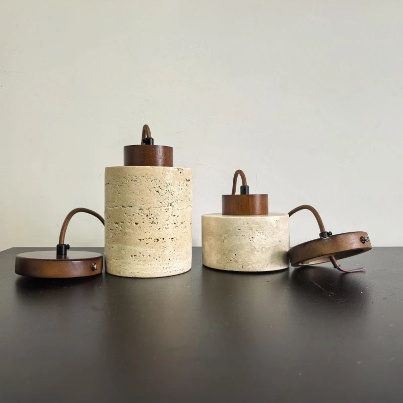 Travertine Stone Mini Pendant Light – Walnut & Stone Hanging Light