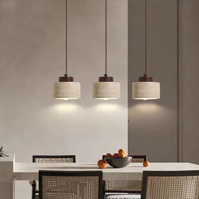 Travertine Stone Mini Pendant Light – Walnut & Stone Hanging Light