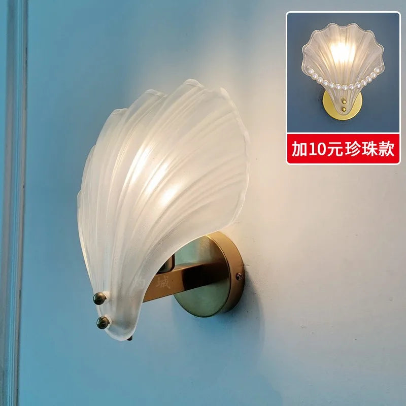 Glass Shell Wall Sconce – Scalloped Bedroom Wall Lamp