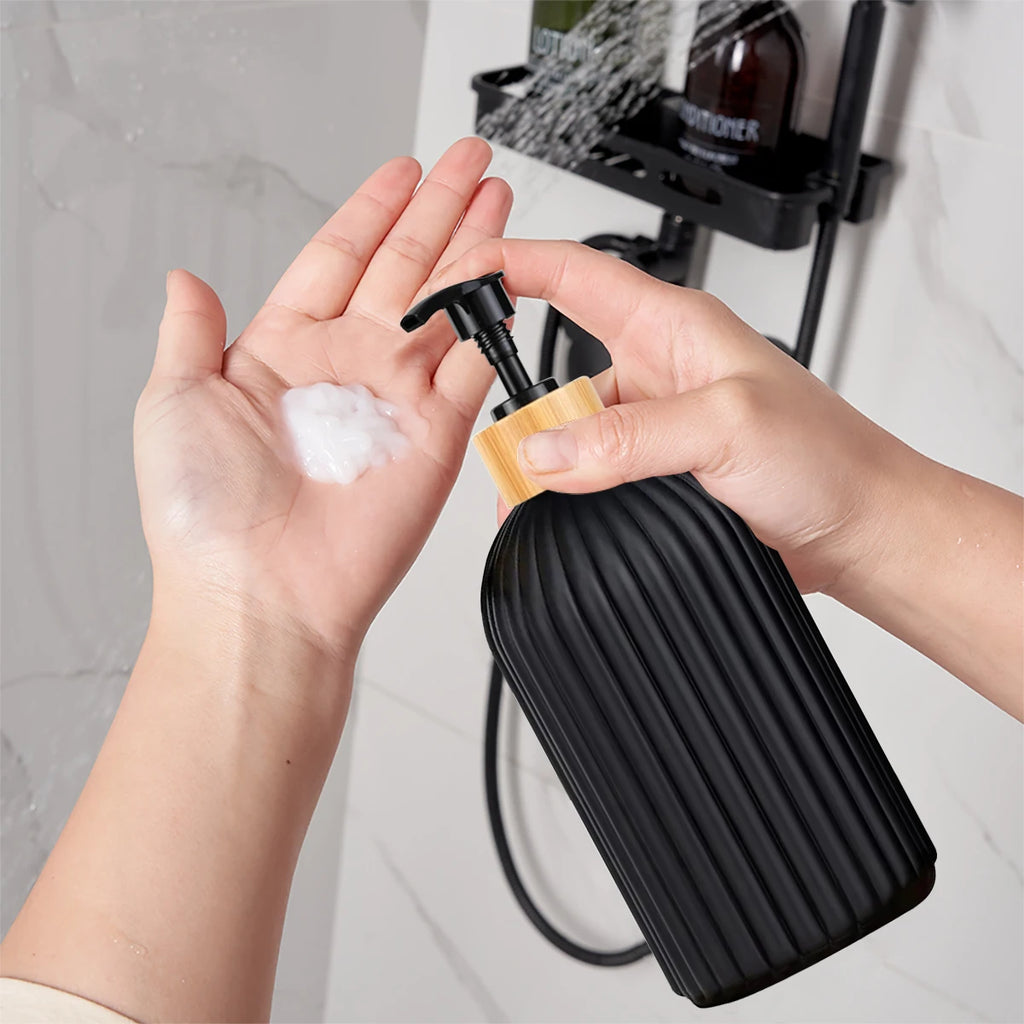 Ribbed Bathroom Accessory Set – Soap Dispenser, Tumbler & Storage Jar