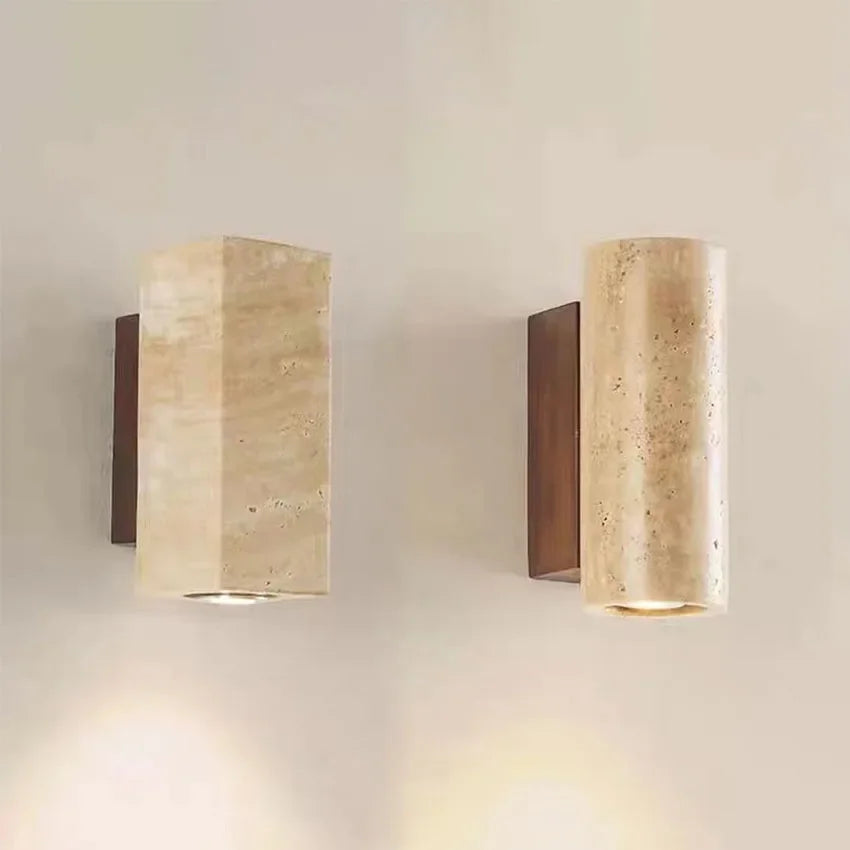 Stone & Walnut Wall Light – Wall Sconce for Bedroom & Hallway