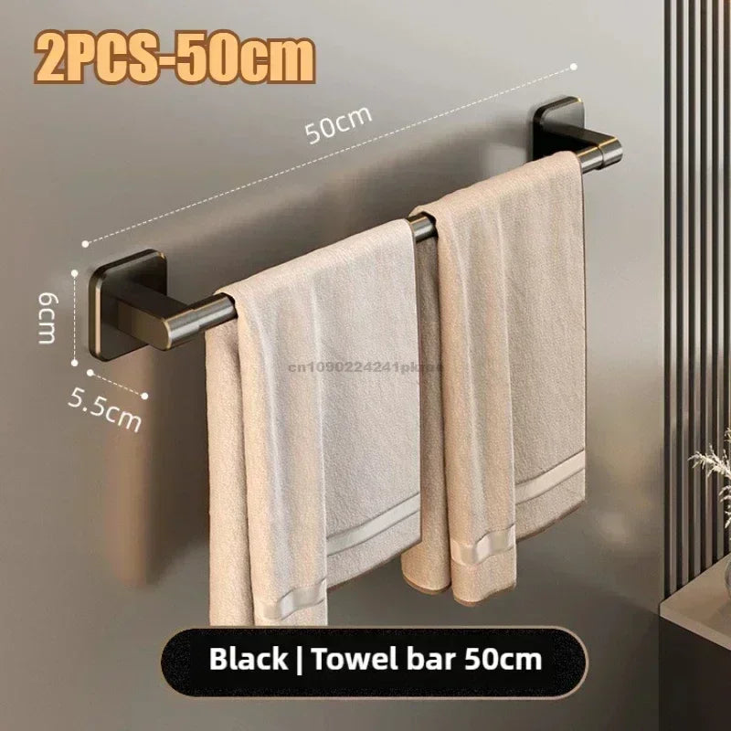 Adhesive Towel Bar – No-Drill Black Bathroom Towel Rack
