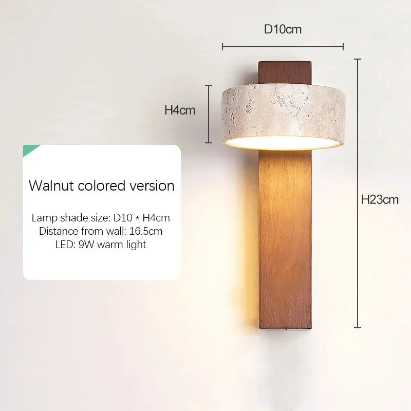 Travertine Wall Sconce – Adjustable Stone & Wood Bedside Wall Light